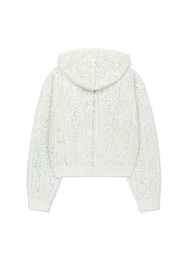 Matin Kim Mesh Logo Knit Zip Hoody — White