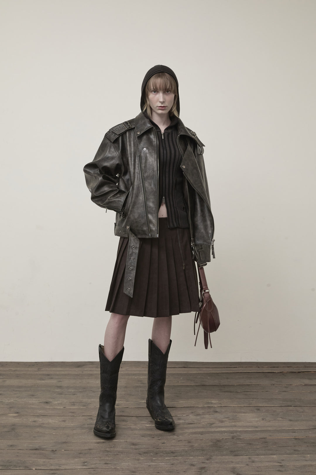 Matin Kim Faux Leather Belted Rider Jumper — Charcoal