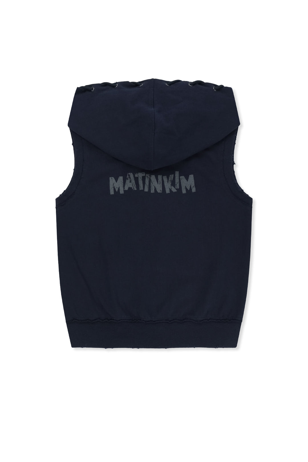 Matin Kim Back Logo Jersey Hood Vest — Navy blue