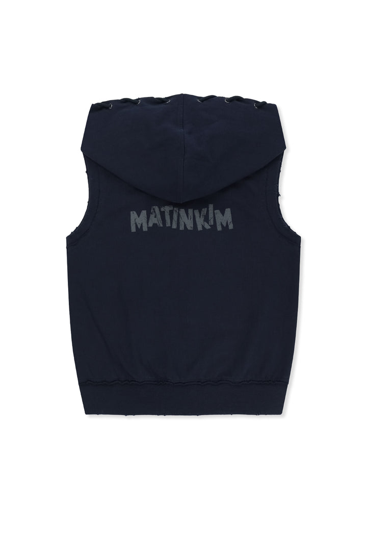 Matin Kim Back Logo Jersey Hood Vest — Navy blue