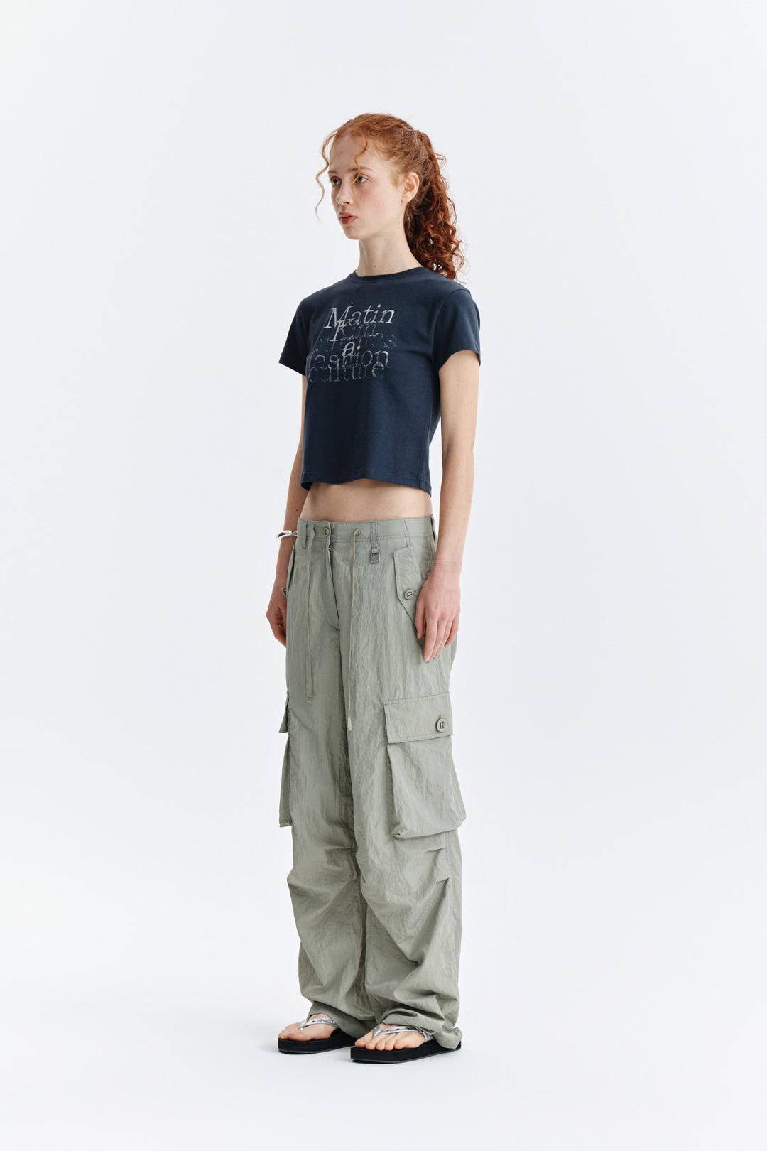 Matin Kim Dusty Typo Graphic Crop Top — Charcoal