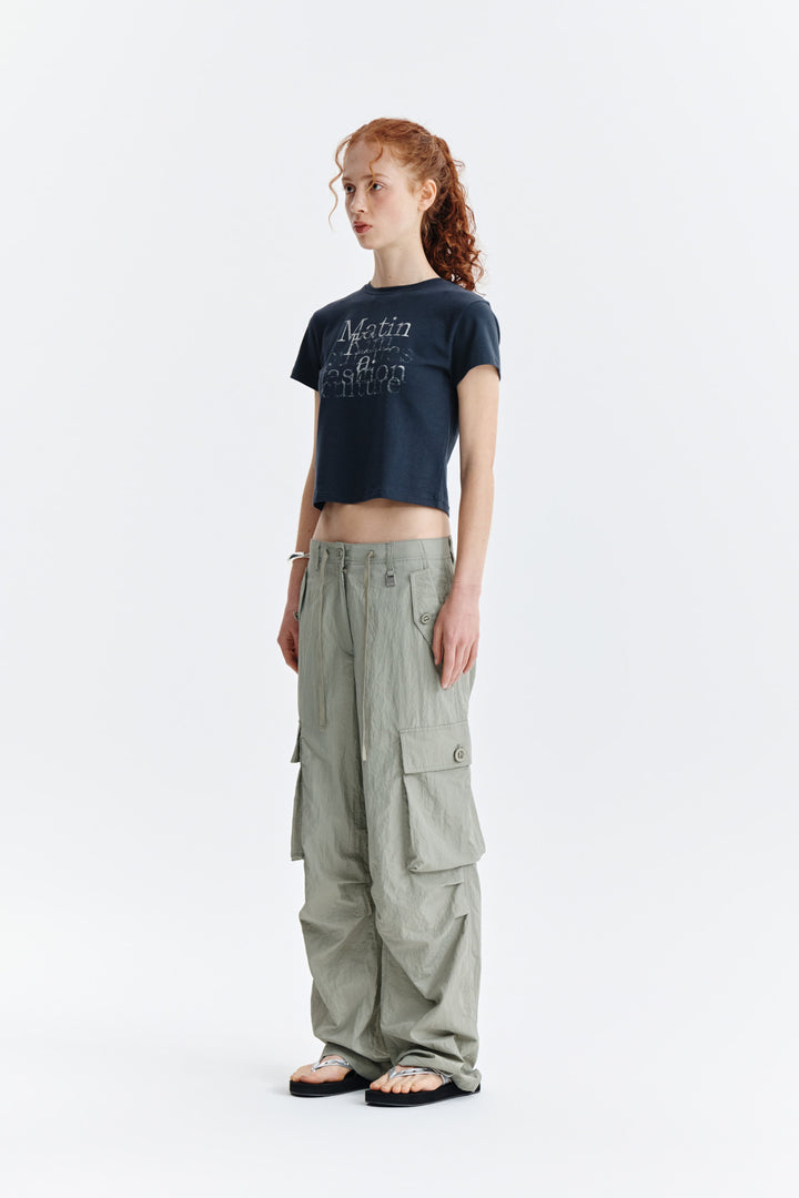 Matin Kim Dusty Typo Graphic Crop Top — Charcoal