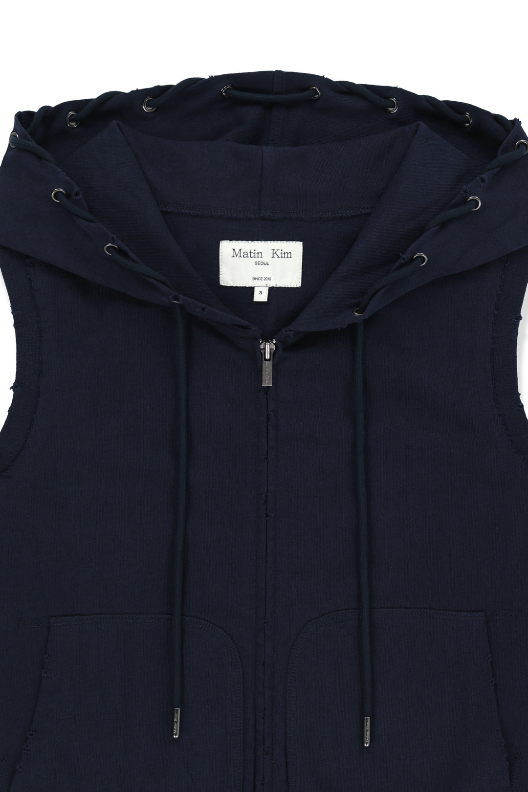 Matin Kim Back Logo Jersey Hood Vest — Navy blue