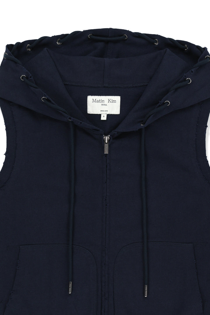 Matin Kim Back Logo Jersey Hood Vest — Navy blue