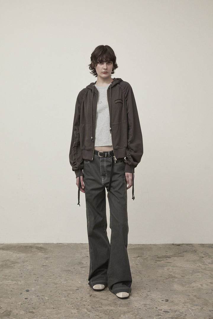 Matin Kim Sleeve String Detail Zip Hoody — Charcoal