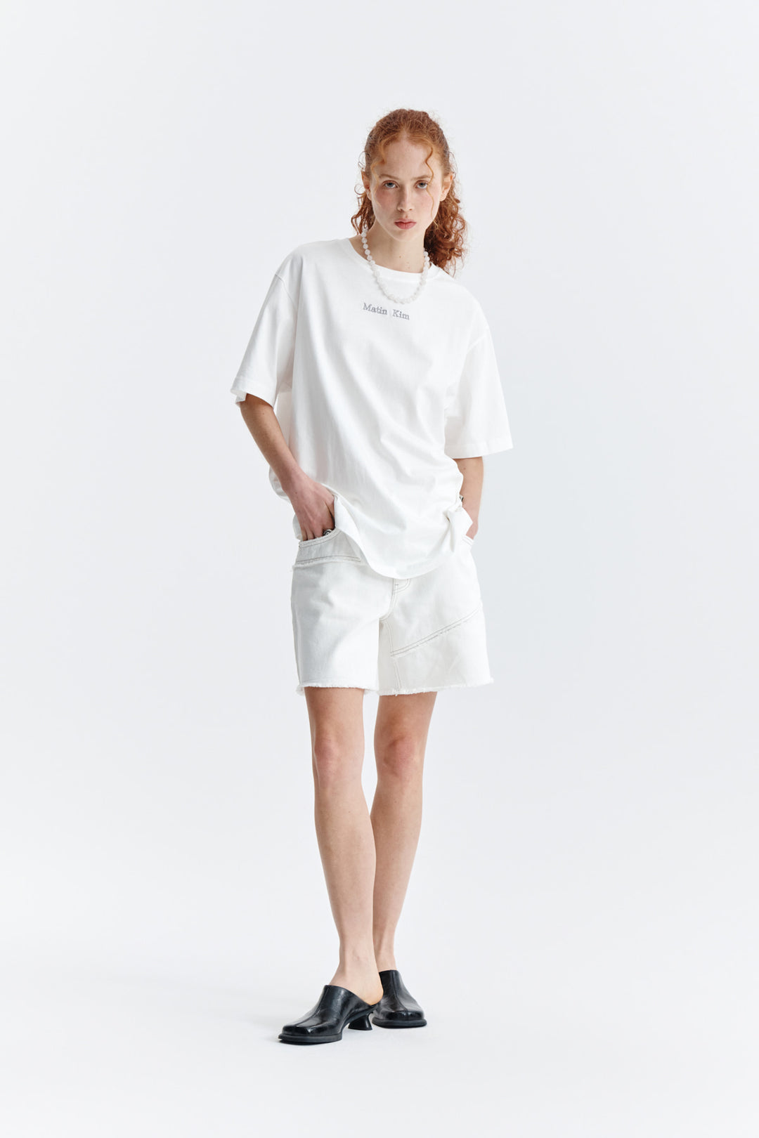 Matin Kim Embroidery Small Logo Oversize Top — White