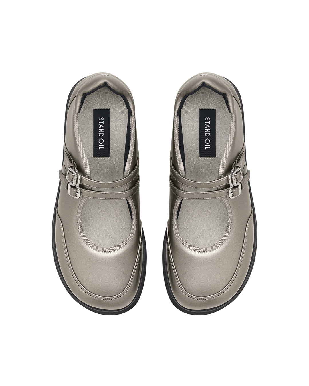 Stand Oil Hatched Platform Mary Jane — Metallic Gray