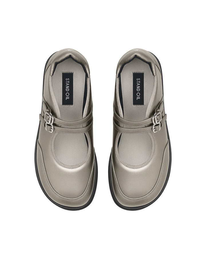 Stand Oil Hatched Platform Mary Jane — Metallic Gray