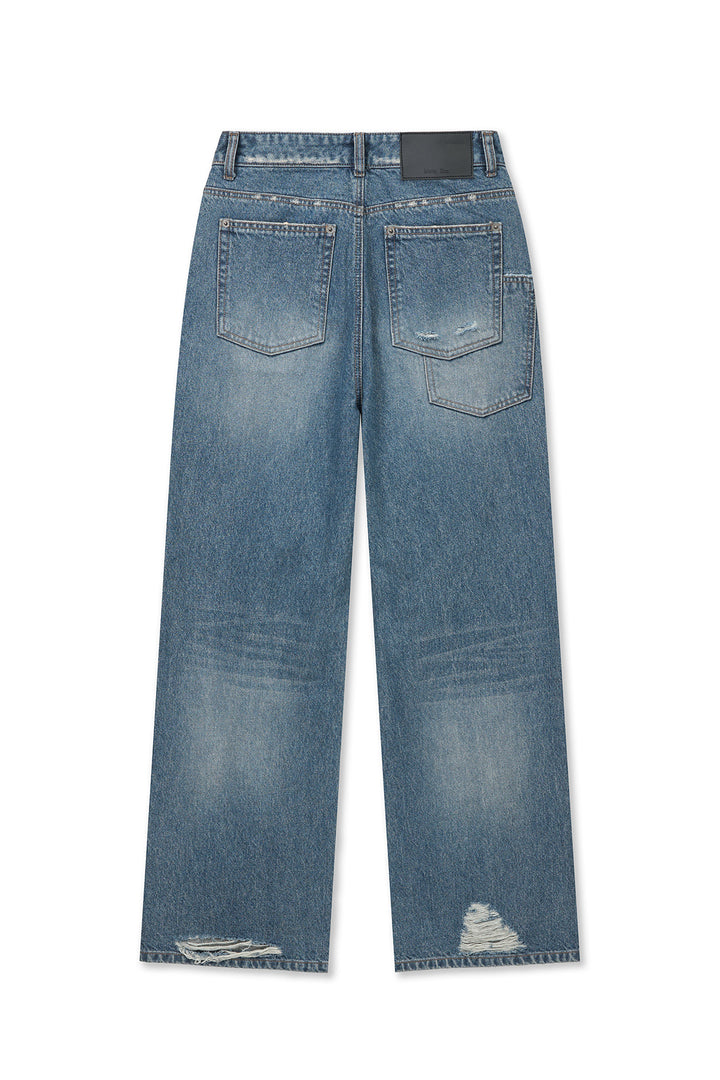 Matin Kim Back Pocket Patch Destroyed Denim — Blue