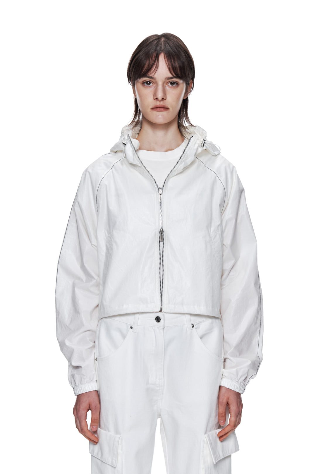 Matin Kim Crop Hoody Coating Jumper — Ivory