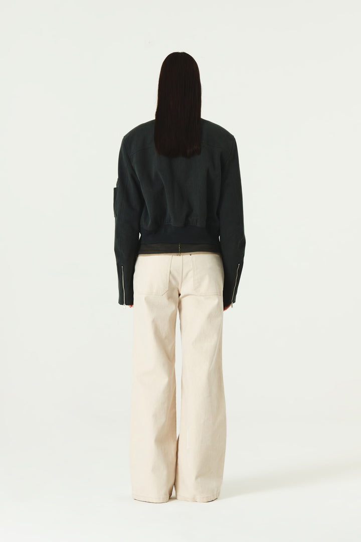 KIMMATIN Washed Crop Bomber Jumper — Gray