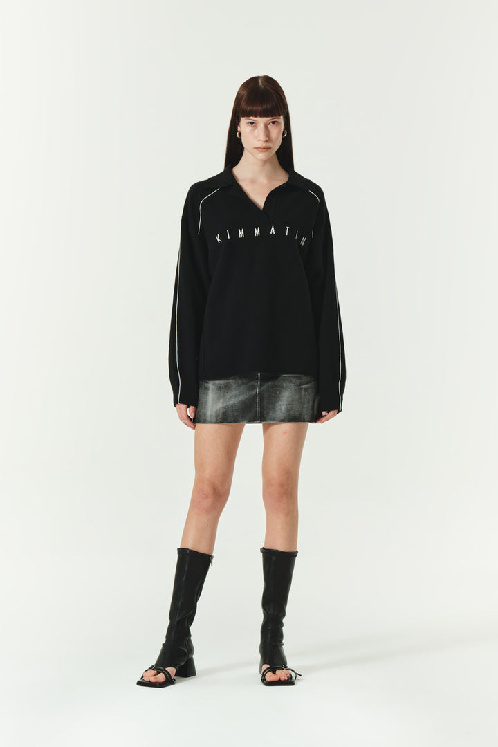 KIMMATIN Oversize Pique Pullover — Black