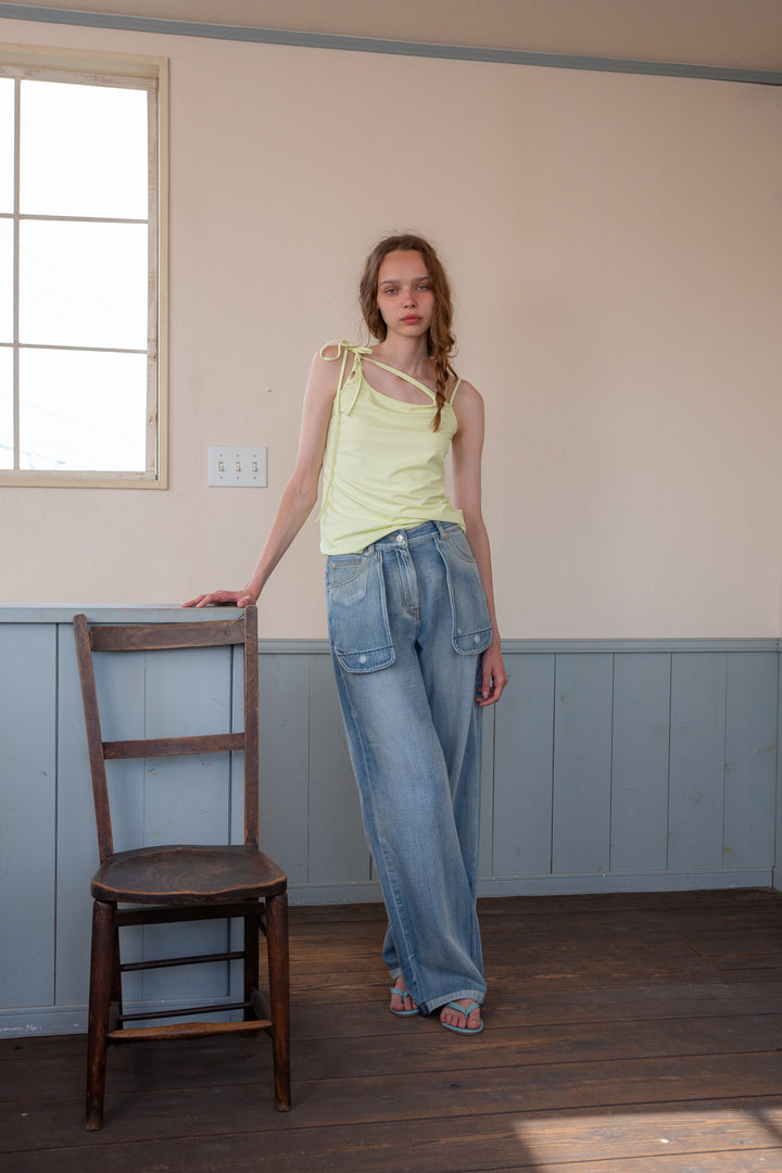 Matin Kim Out Pocket Washed Denim Pants — Light Blue