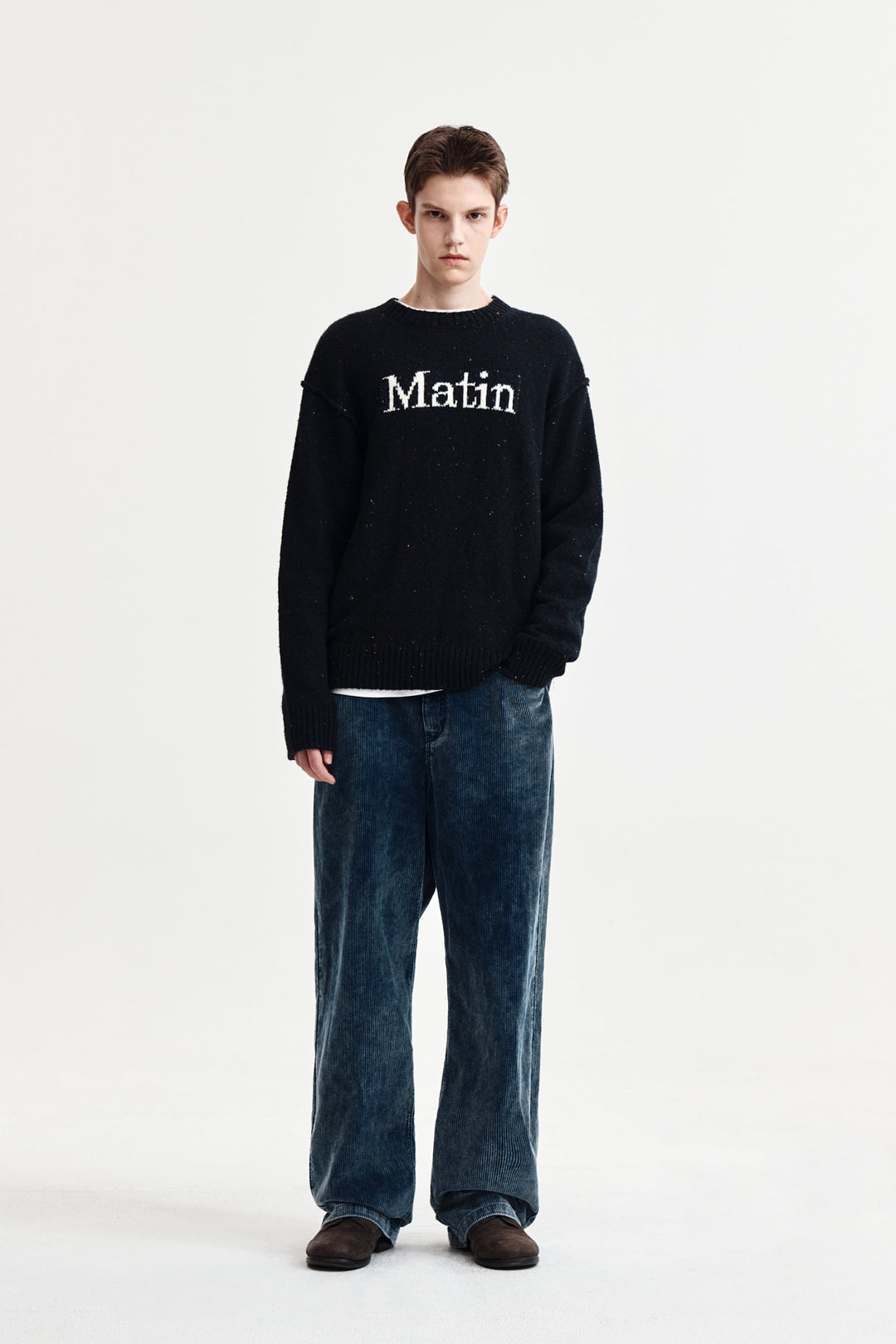 Matin Kim Mixed Yarn Knit Pullover — Dark Navy