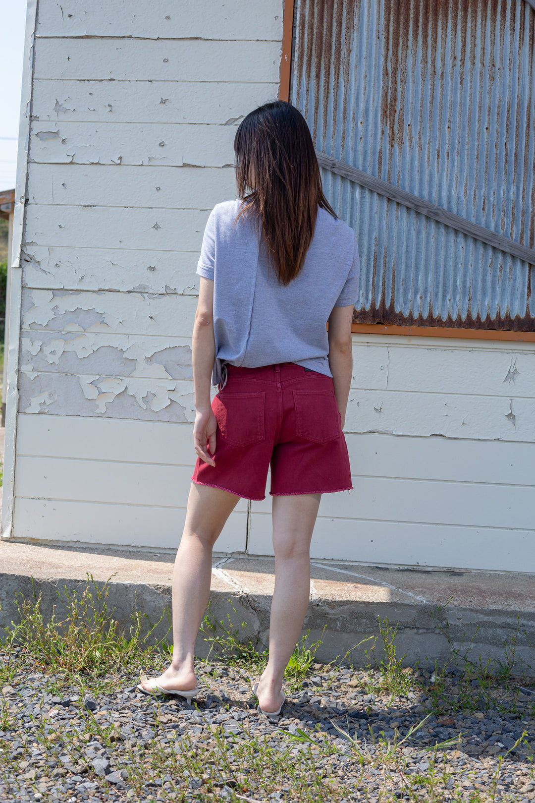 Matin Kim Cut Line Point Denim Shorts — Red