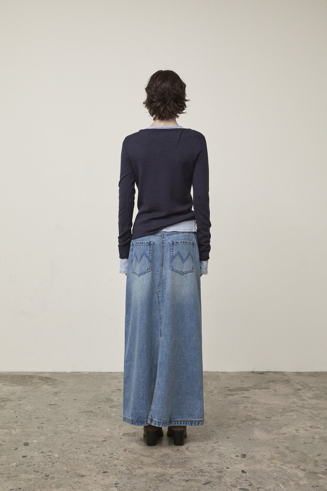 Matin Kim Glitter Slim Logo Knit Top — Navy blue