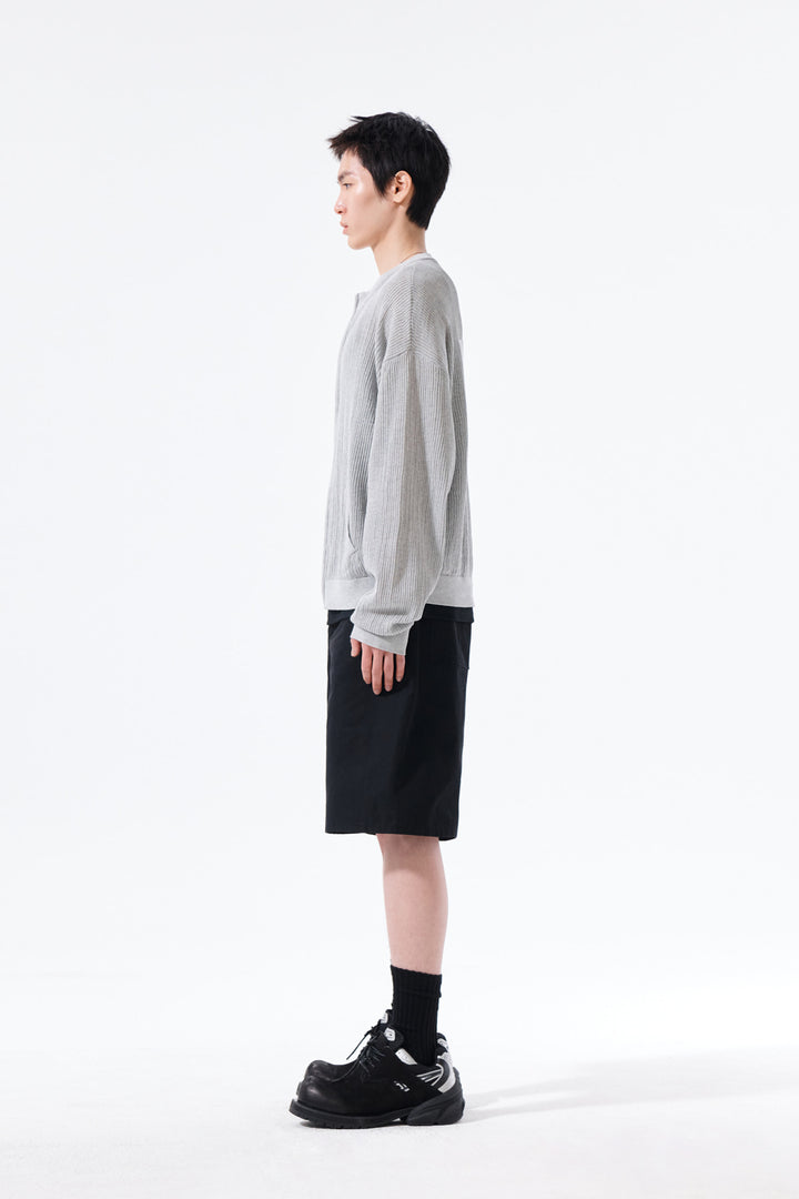 Matin Kim Back Logo Jacquard Mesh Knit Zip — Light Grey