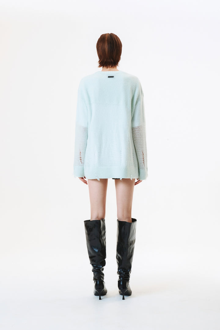 KIMMATIN Damage Detail Logo Pullover — Mint