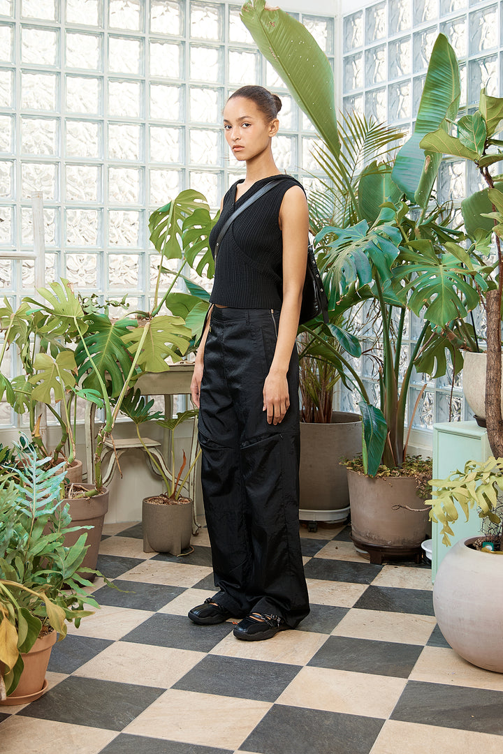 Matin Kim Wrap Sleeveless Knit Hoody — Black