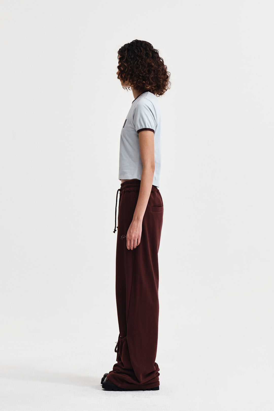 Matin Kim Stud Logo Ringer Top in Smoke — Blue