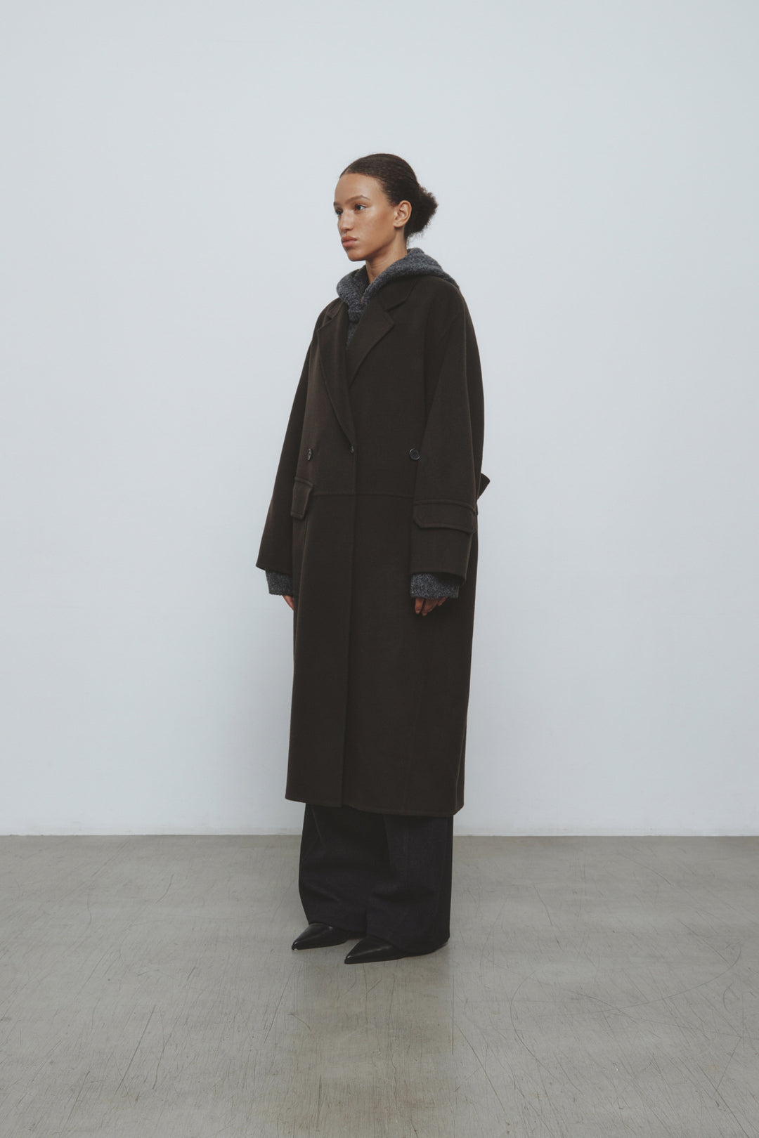 KIMMATIN Belted Double Wool Coat — Brown