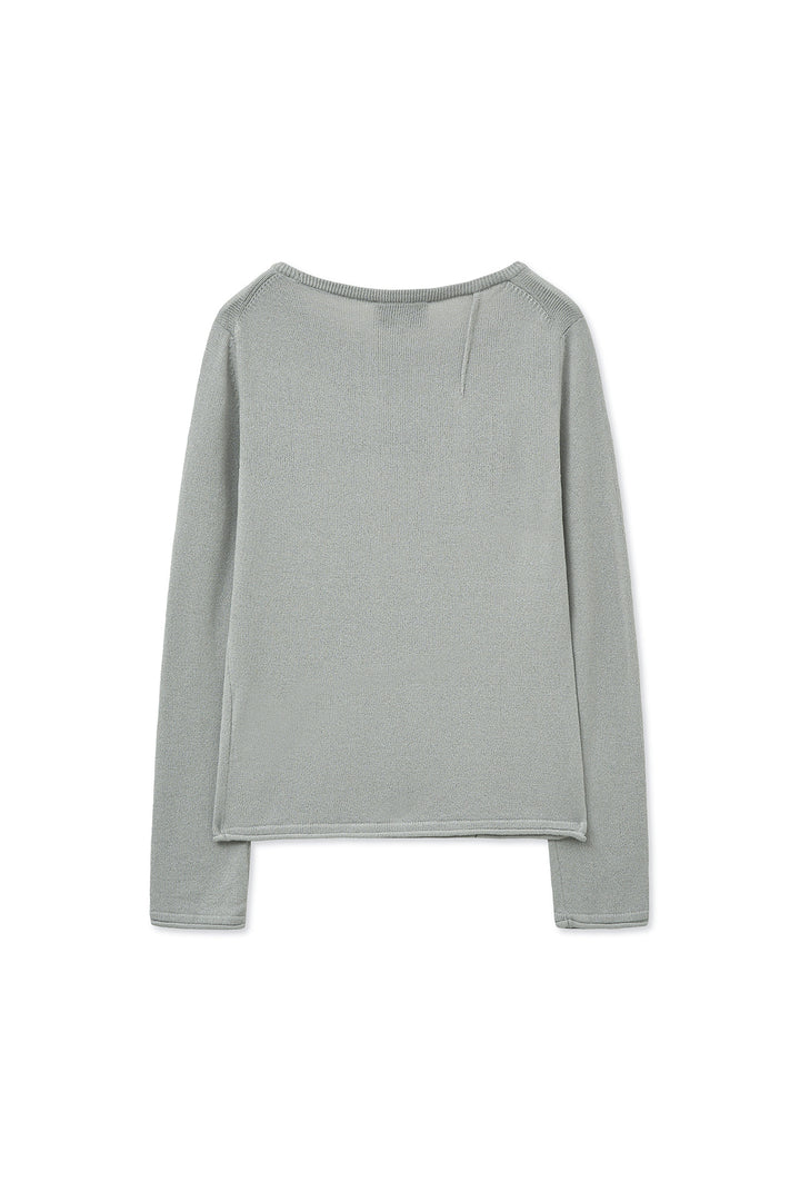 Matin Kim Glitter Slim Logo Knit Top — Light Grey