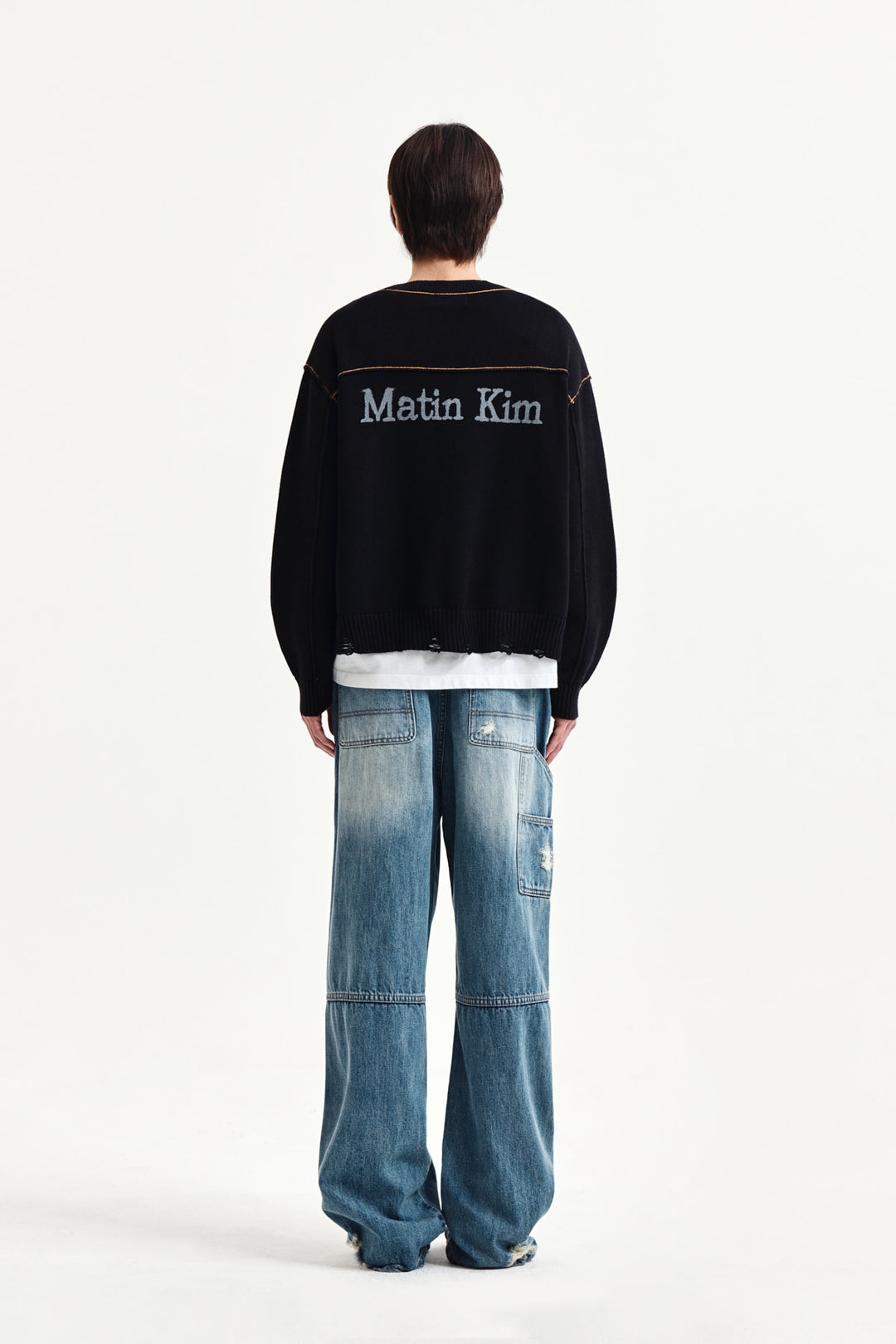 Matin Kim Back Logo Line Point Knit Cardigan — Black