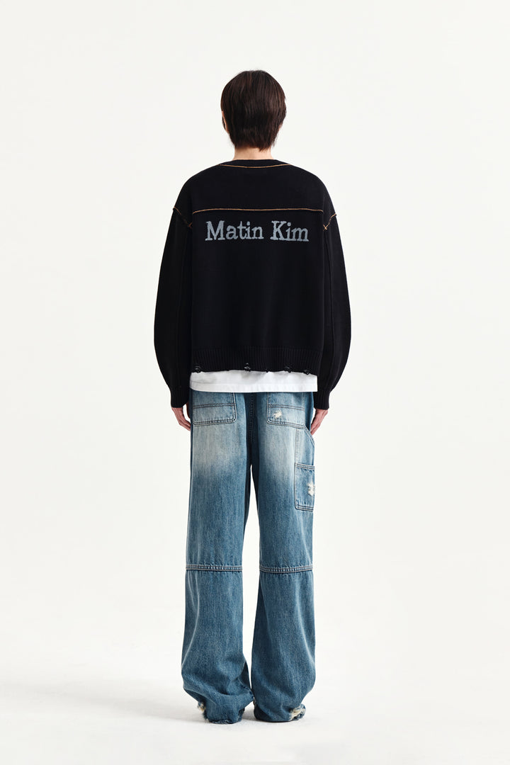 Matin Kim Back Logo Line Point Knit Cardigan — Black