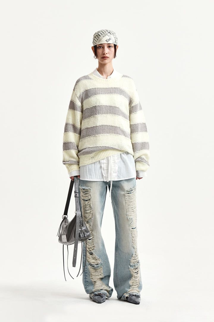 Matin Kim Texture Block Stripe Knit Pullover — Yellow