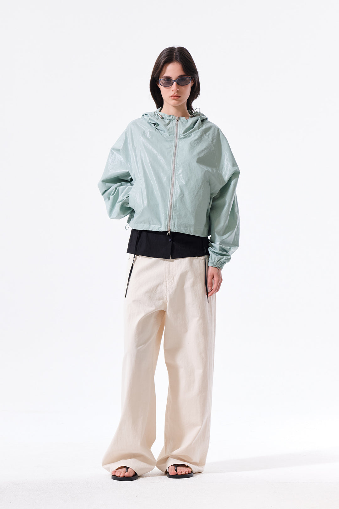 Matin Kim Crop Hoody Coating Jumper — Mint