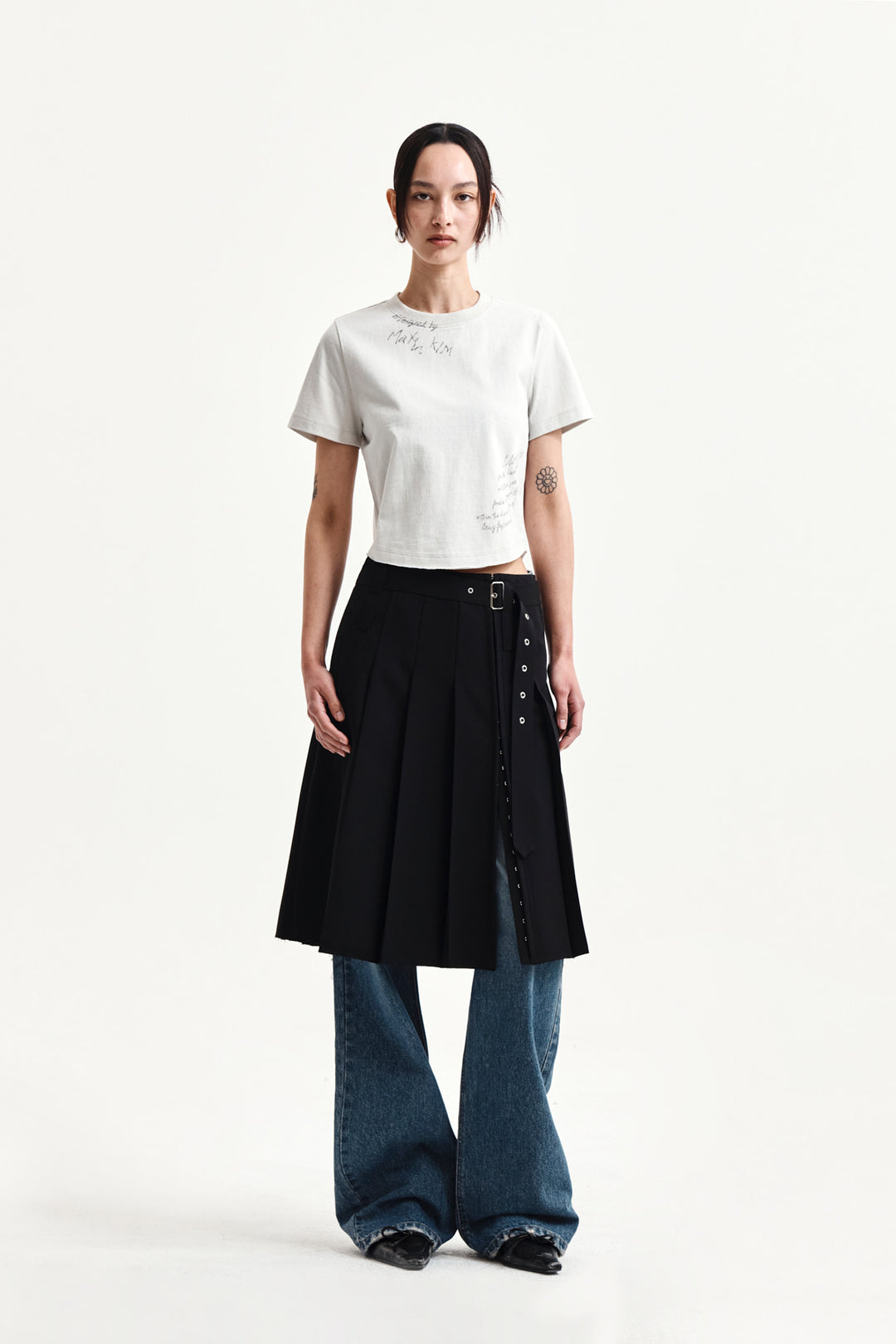 Matin Kim Graffiti Round Hem Crop Top — Cream