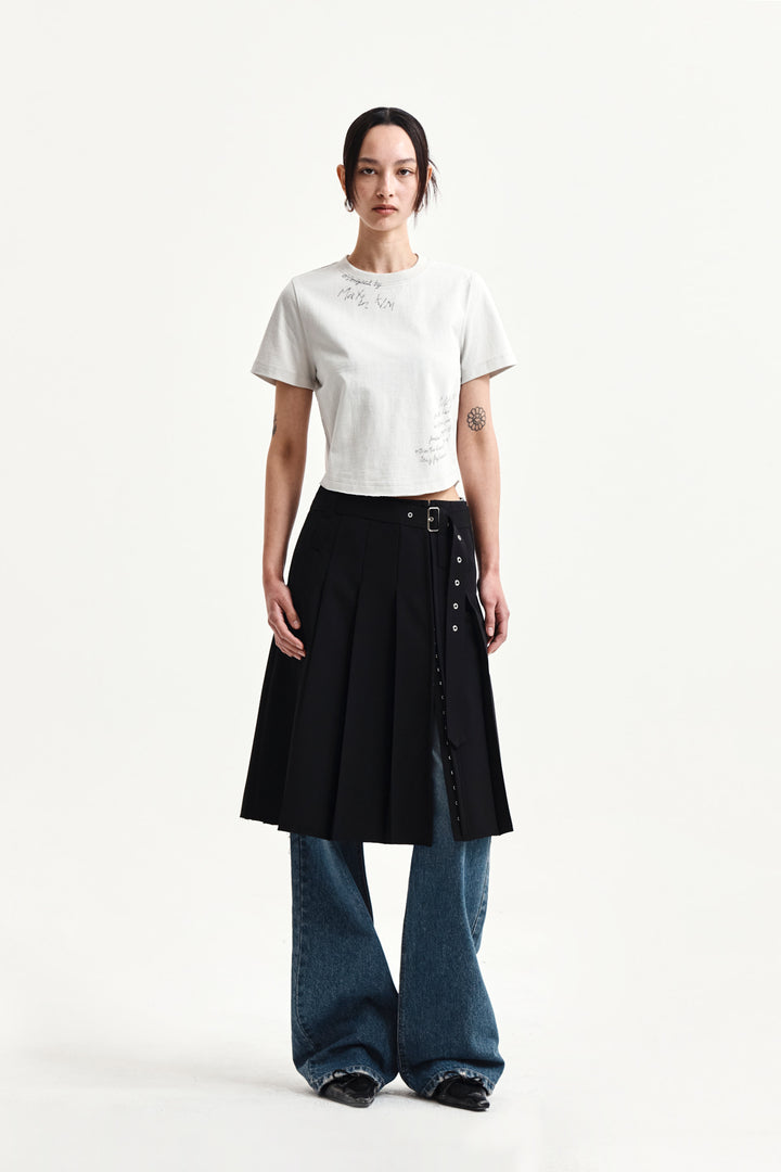 Matin Kim Graffiti Round Hem Crop Top — Cream