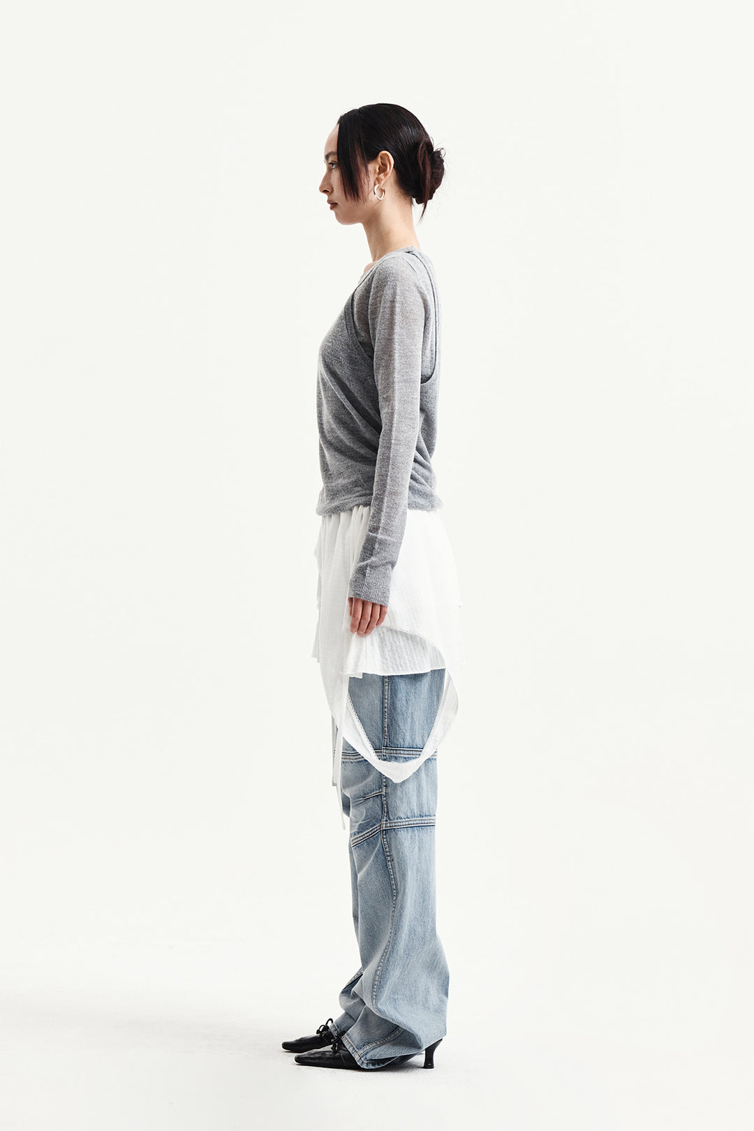 Matin Kim Mohair Layered Knit Pullover — Light Grey