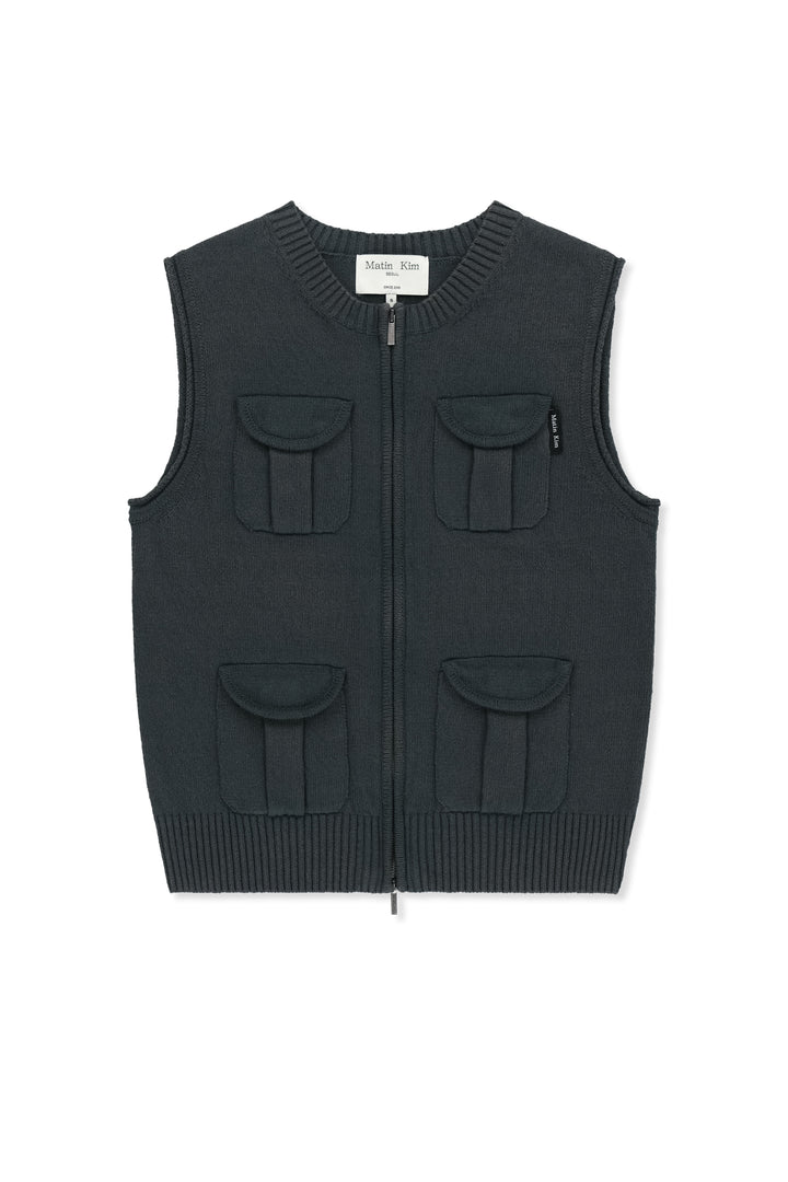Matin Kim Pocket Washed Knit Vest — Charcoal