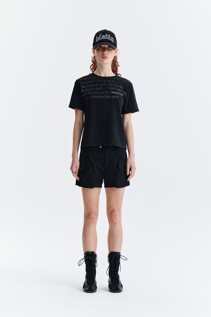 Matin Kim Logo Point Lettering Graphic Top — Black