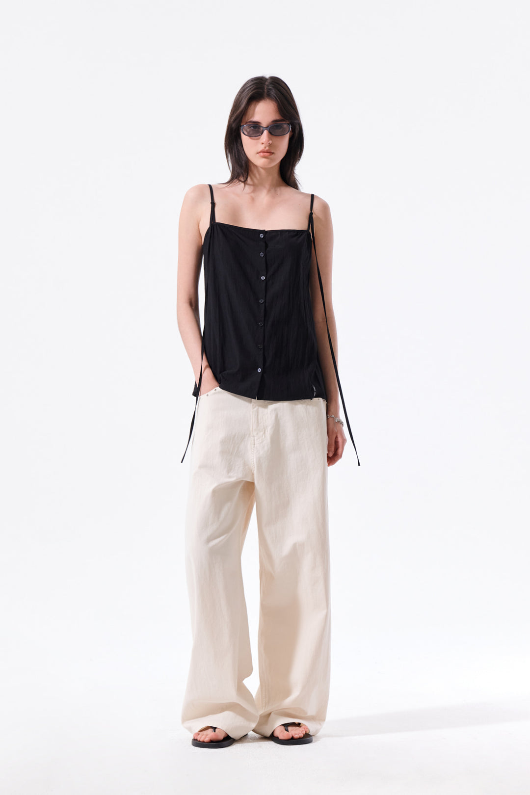 Matin Kim Button Sleeveless Blouse — Black
