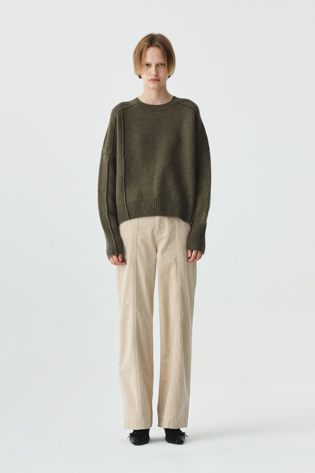 KIMMATIN Slim Boots Cut Corduroy Pants — Cream