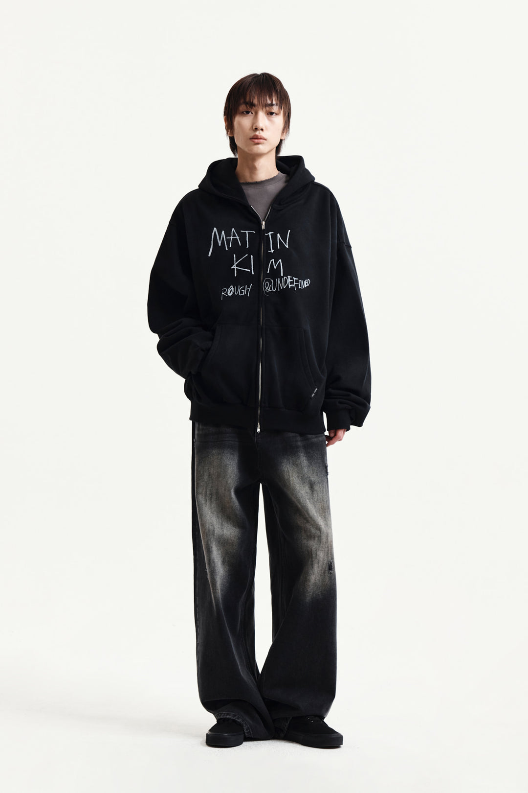 Matin Kim Vintage Washed Graffiti Zip Hoody — Black