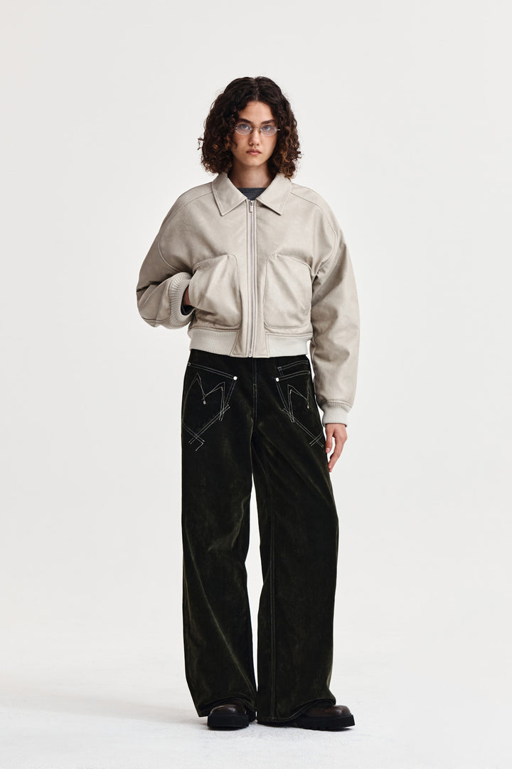 Matin Kim Faux Leather Overshirt — Light Grey