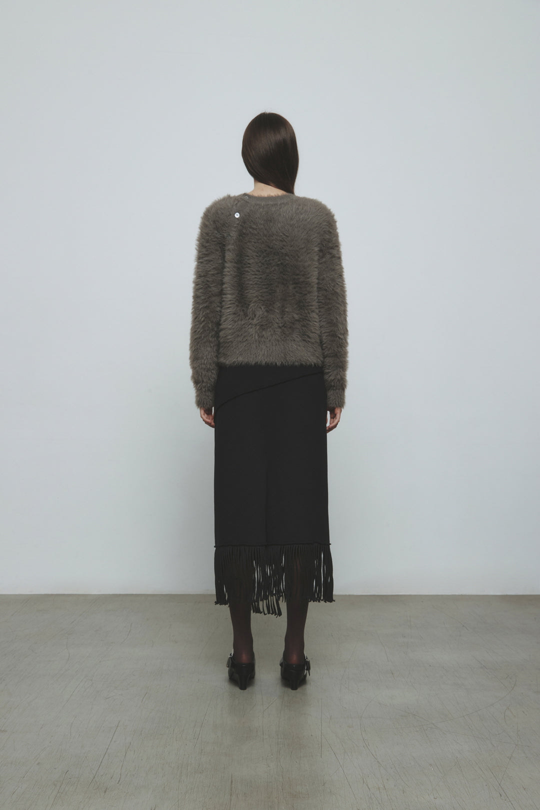 KIMMATIN Fringe Jersey Midi Skirt — Black