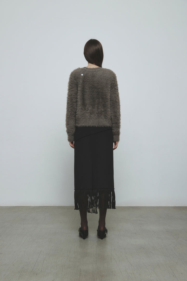 KIMMATIN Fringe Jersey Midi Skirt — Black