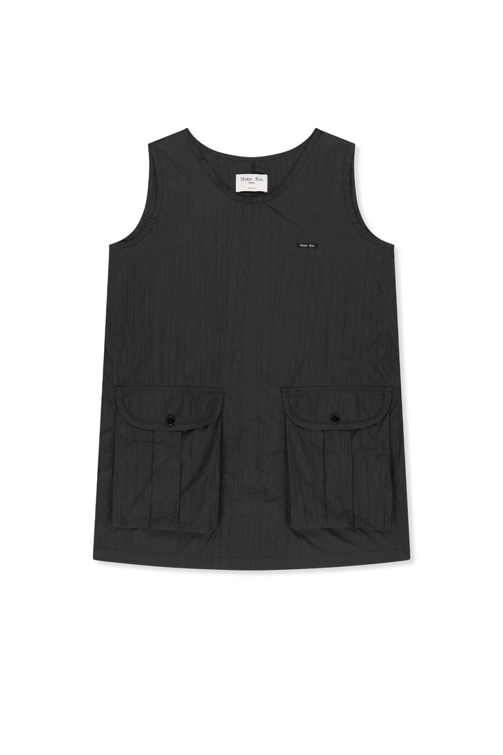 Matin Kim Raw Edge Patch Pocket Sleeveless Dress — Black
