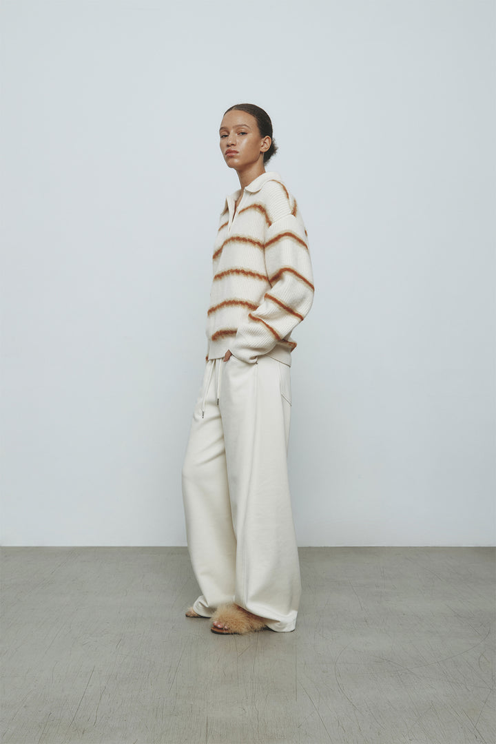 KIMMATIN Hairy Stripe Piqué Knit Top — Ivory