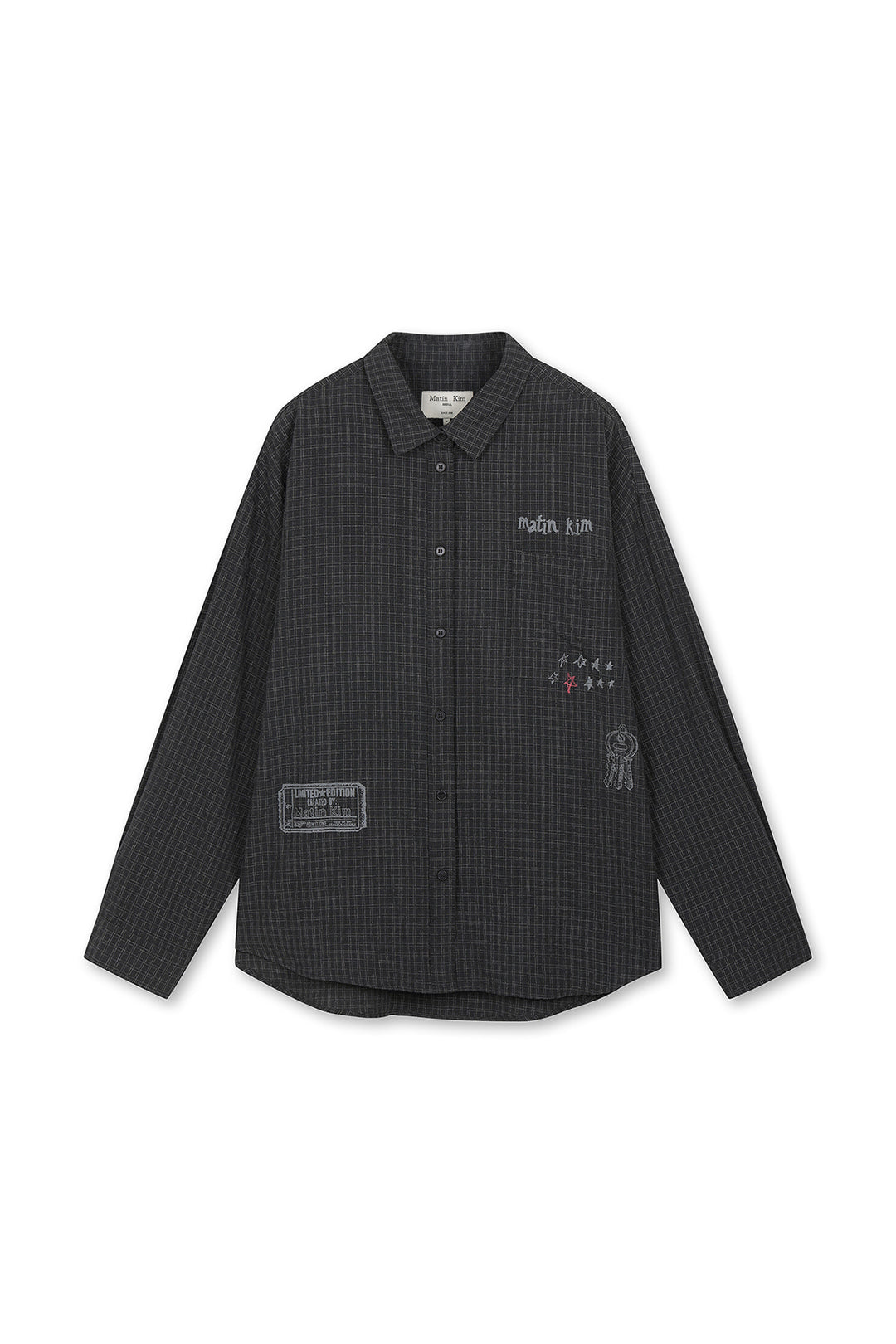 Matin Kim Front Graphic Check Shirt — Charcoal