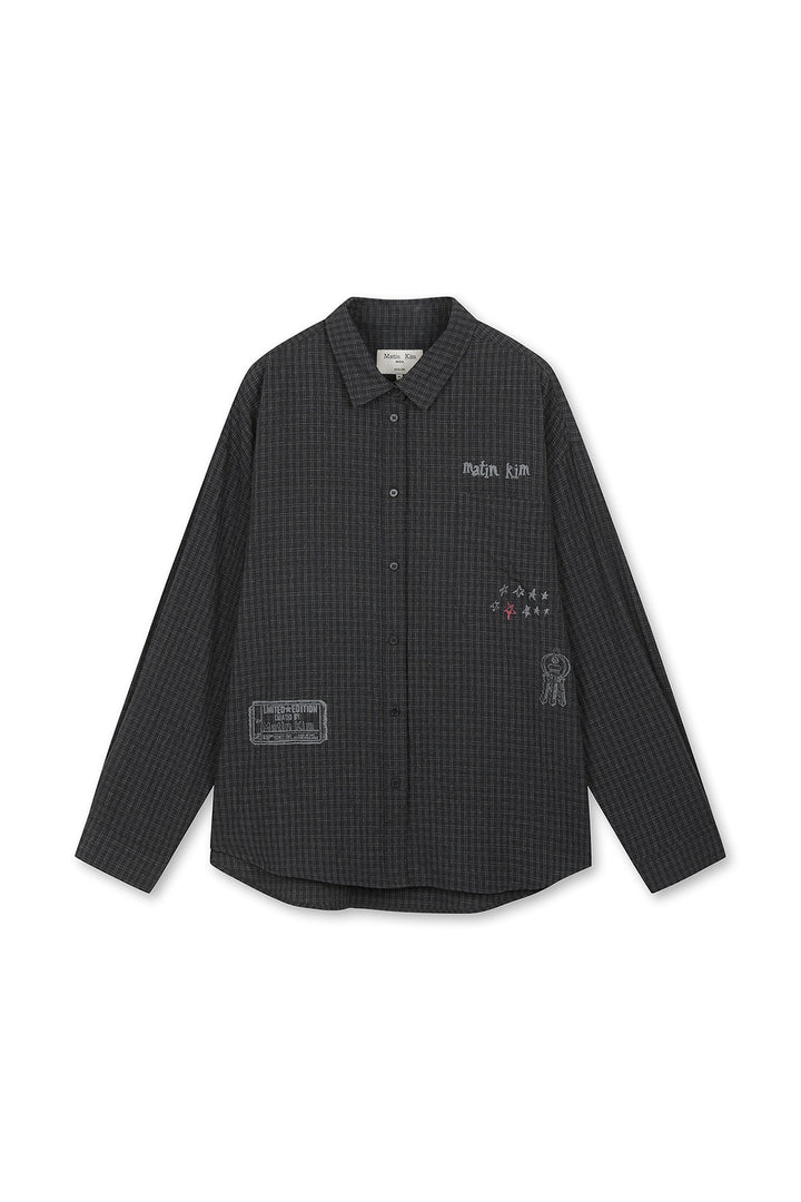 Matin Kim Front Graphic Check Shirt — Charcoal