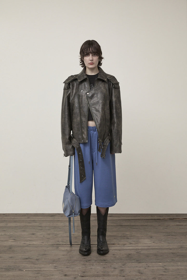 Matin Kim Faux Leather Belted Rider Jumper — Charcoal