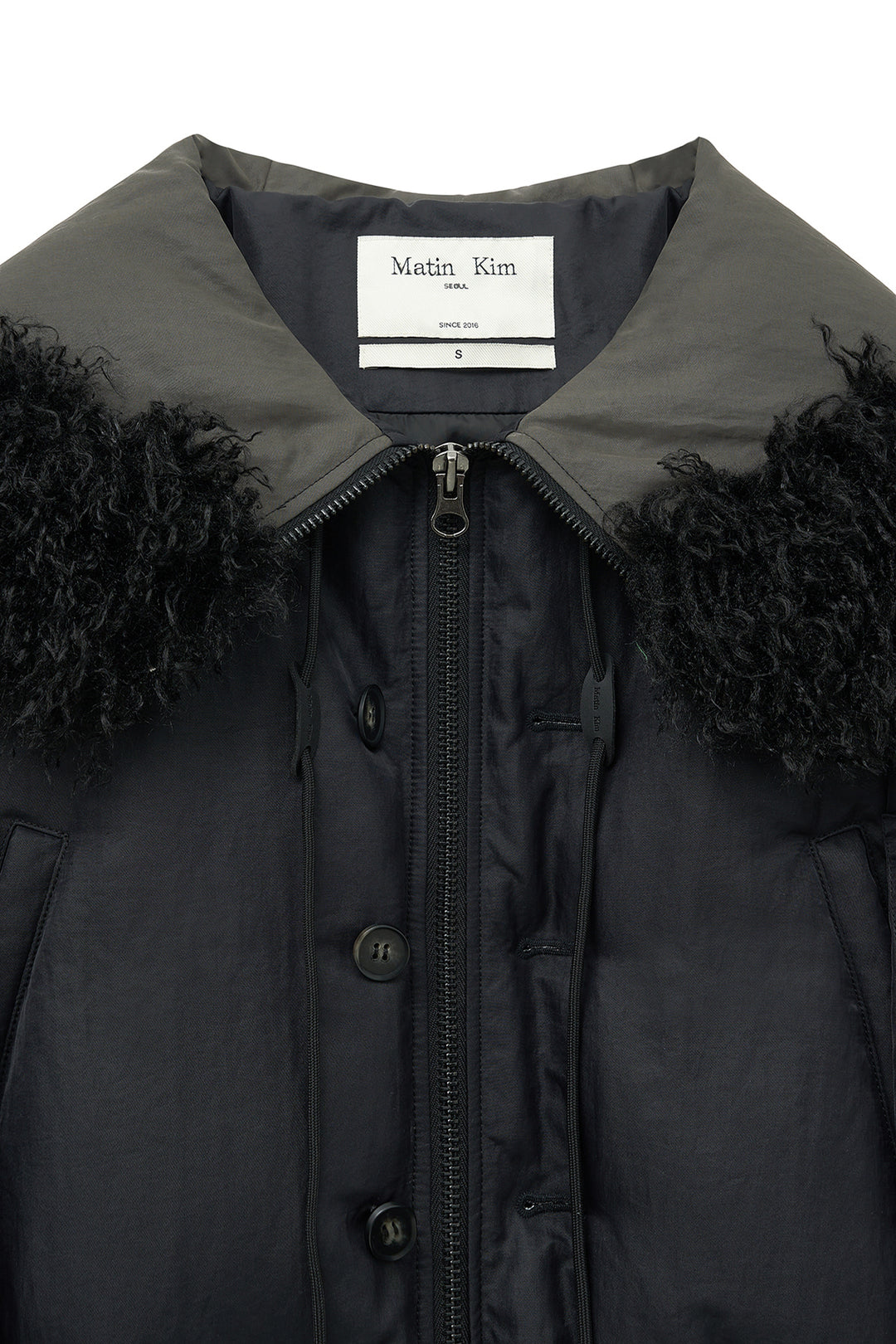 Matin Kim Fur Hoody Bomber Down Jumper — Black