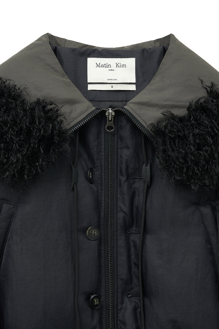 Matin Kim Fur Hoody Bomber Down Jumper — Black