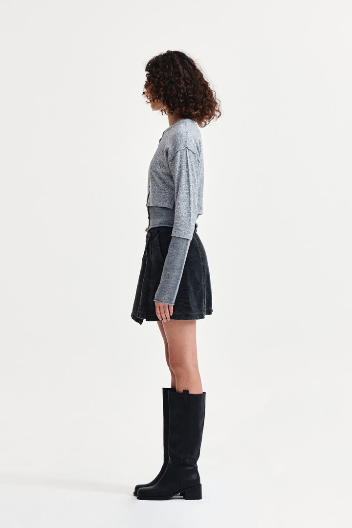 Matin Kim Layered Texture Knit Cardigan — Gray