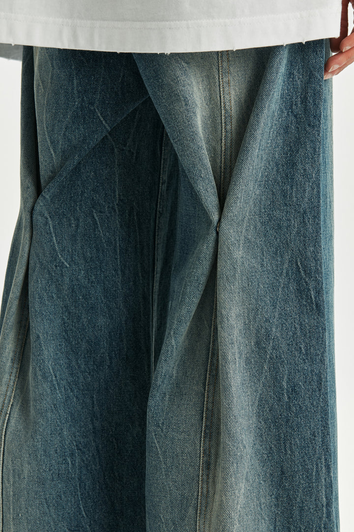 KIMMATIN Pintuck Wide Denim Pants — Blue